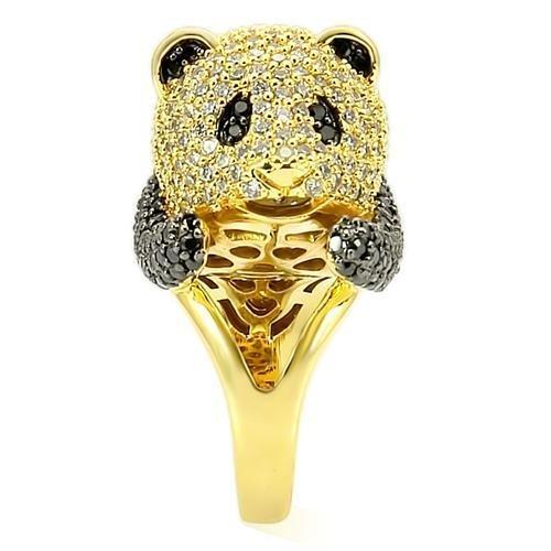 0W182 - Gold+Ruthenium Brass Ring with AAA Grade CZ  in Jet Elsy Style Ring