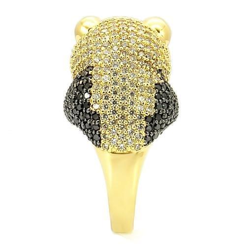 0W182 - Gold+Ruthenium Brass Ring with AAA Grade CZ  in Jet Elsy Style Ring