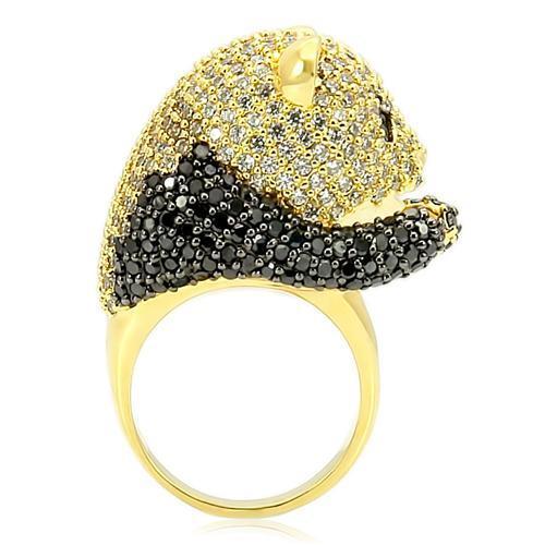 0W182 - Gold+Ruthenium Brass Ring with AAA Grade CZ  in Jet Elsy Style Ring