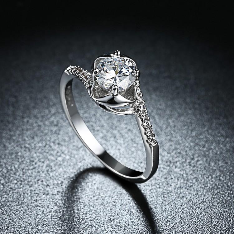 1.00 CTTW Engagement Cut Floral White Crystal Pav'e Ring ITALY Design Elsy Style Rings