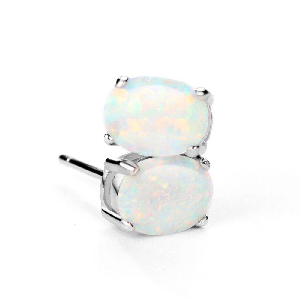 1.00 CTTW Oceanic Opal Oval Cut Studs in 14K White Gold Elsy Style Earring