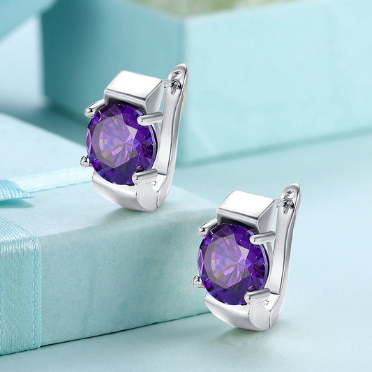 1.00 Ct Amethyst Round Cut Huggie Earring in 18K White Gold Plated Elsy Style Earring