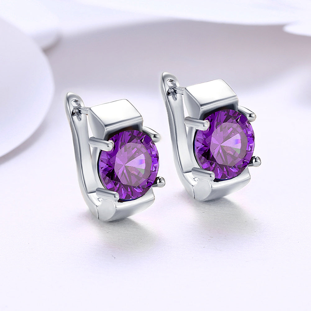 1.00 Ct Amethyst Round Cut Huggie Earring in 18K White Gold Plated Elsy Style Earring