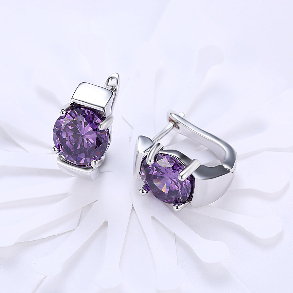 1.00 Ct Amethyst Round Cut Huggie Earring in 18K White Gold Plated Elsy Style Earring