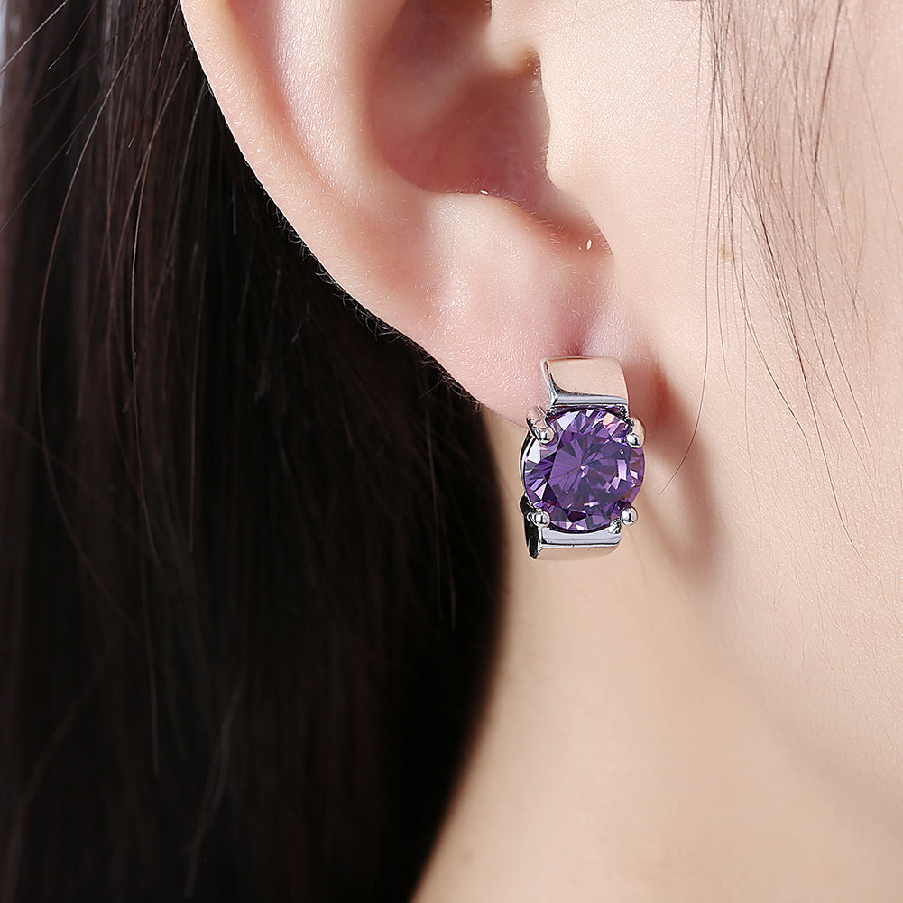 1.00 Ct Amethyst Round Cut Huggie Earring in 18K White Gold Plated Elsy Style Earring