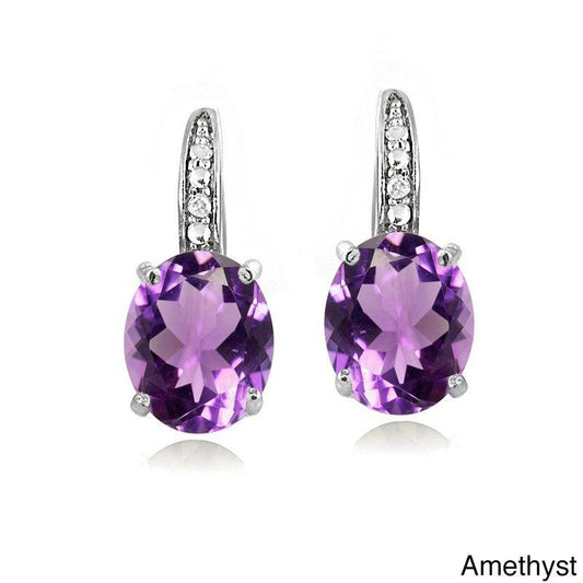 1.50 Ct Oval Cut Amethyst with Pave crystals Stud Earringin 18K White Gold Plated Elsy Style Earring