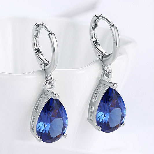 1.50 Ct Sapphire Pear Cut Drop Earring in 18K White Gold Plated Elsy Style Earring