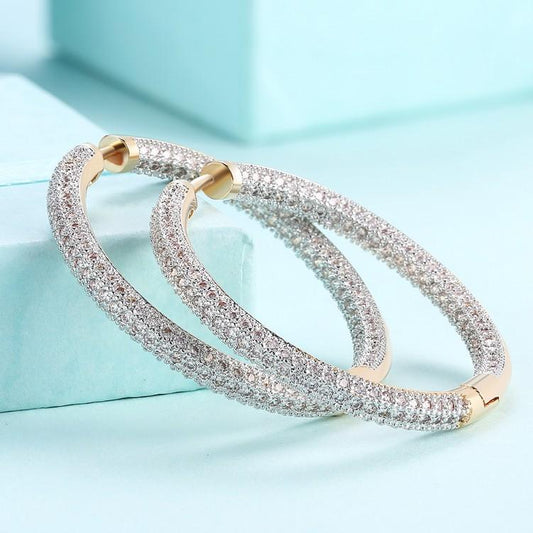 10.00 Cttw Austrian Elements Micro Pave' Hoop Earrings in 18K Gold Plated ITALY Design Elsy Style Earring