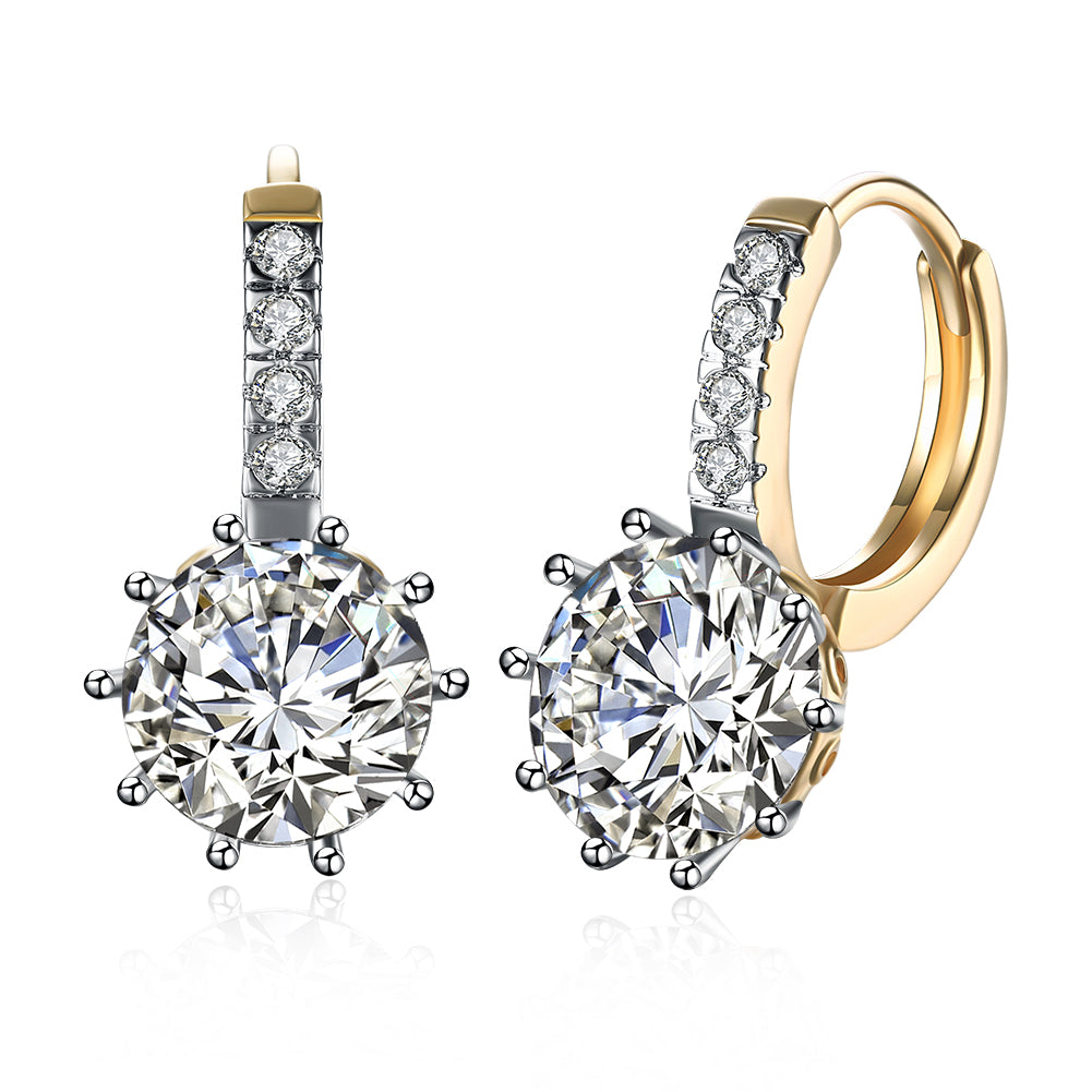 10 Prong Brilliant Round Cut Huggie Earring in 18K Gold Plated with  Crystals Elsy Style Earring