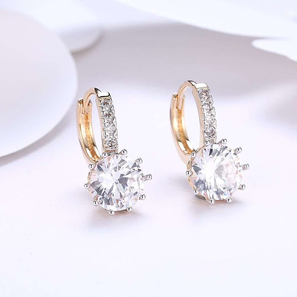 10 Prong Brilliant Round Cut Huggie Earring in 18K Gold Plated with  Crystals Elsy Style Earring