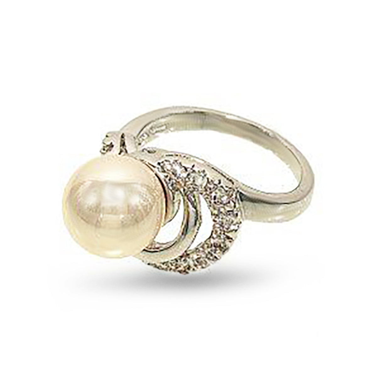 10mm Lustrous Faux Pearl Scroll Around Center Ring Elsy Style Ring