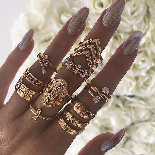 13 Piece Medallion Ring Set With Austrian Crystals 18K Gold Plated Ring ITALY Design Elsy Style Ring