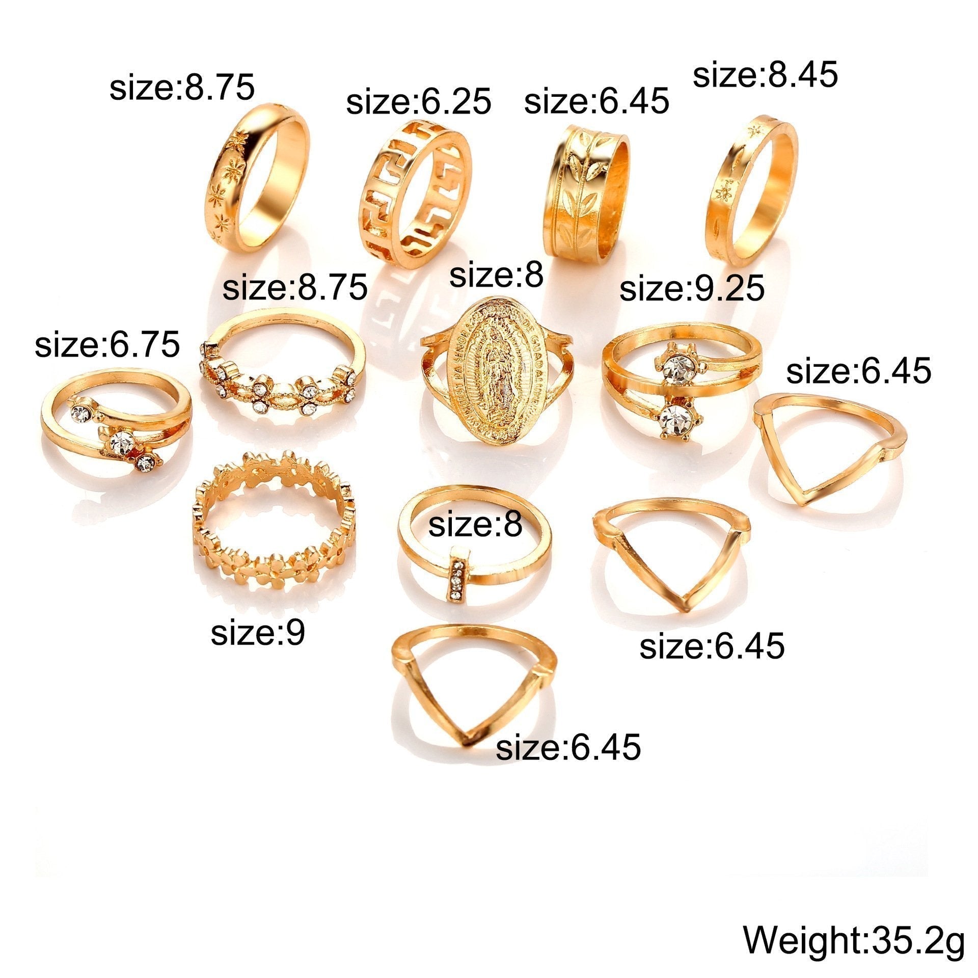 13 Piece Medallion Ring Set With Austrian Crystals 18K Gold Plated Ring ITALY Design Elsy Style Ring