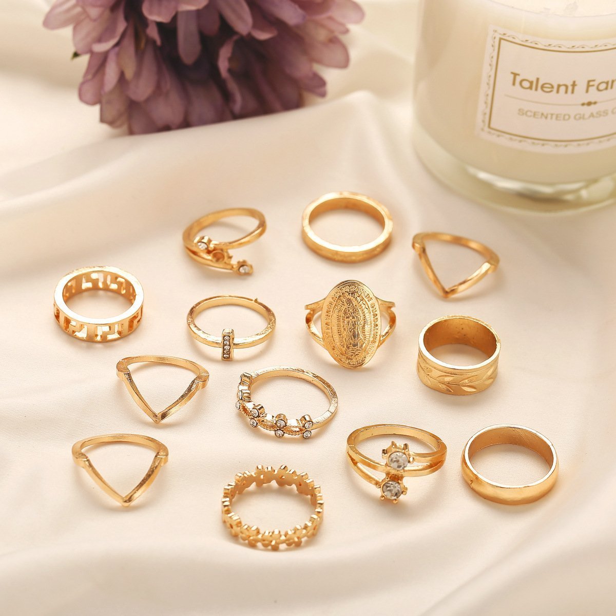 13 Piece Medallion Ring Set With Austrian Crystals 18K Gold Plated Ring ITALY Design Elsy Style Ring