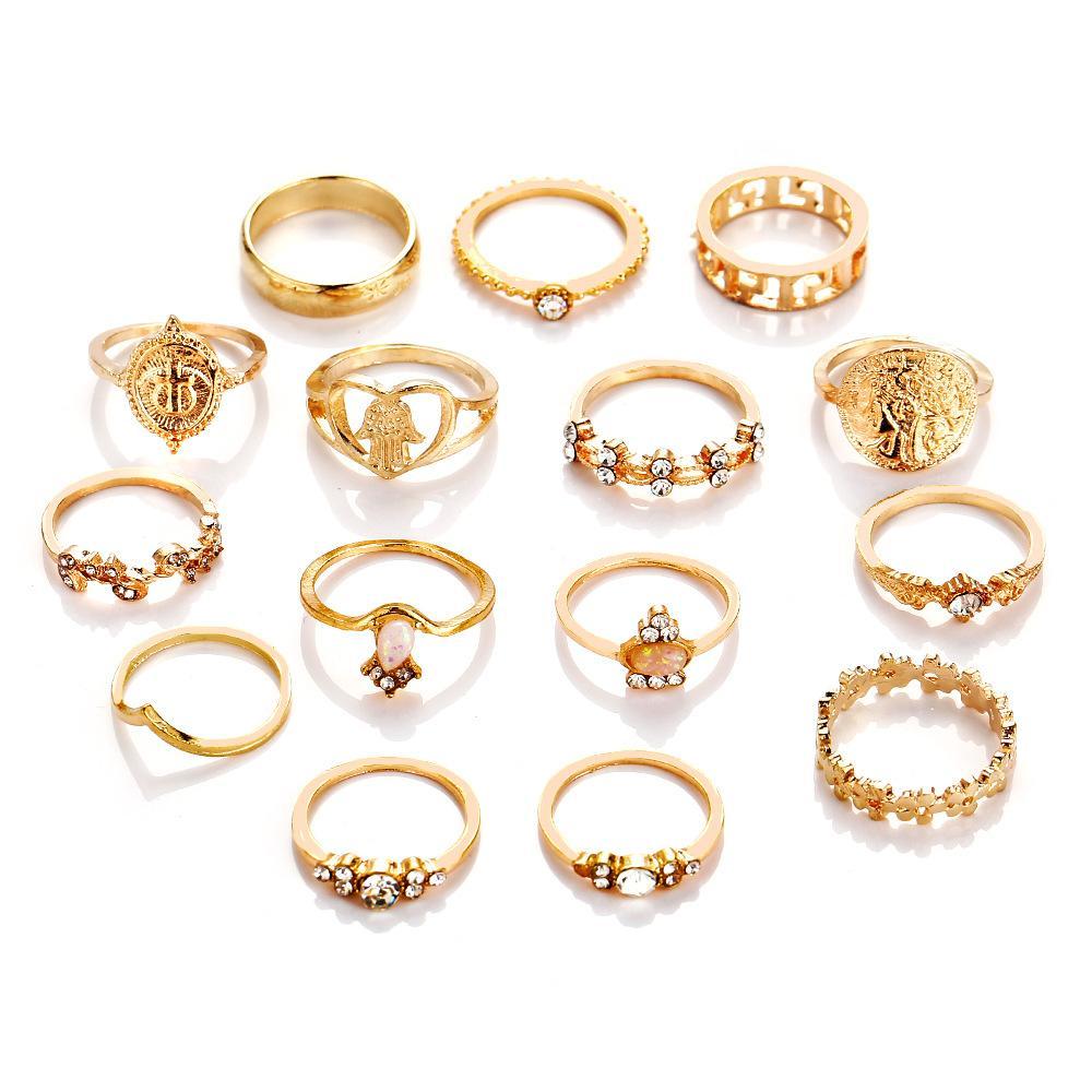 15 Piece Assorted Ring Set With Austrian Crystals 18K Gold Plated Ring in 18K Gold Plated ITALY Design Elsy Style Ring