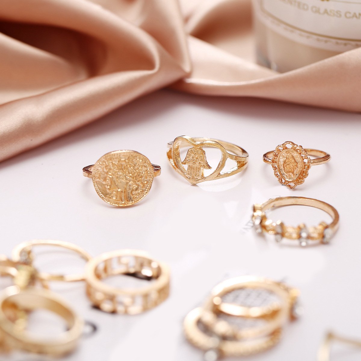 15 Piece Assorted Ring Set With Austrian Crystals 18K Gold Plated Ring in 18K Gold Plated ITALY Design Elsy Style Ring