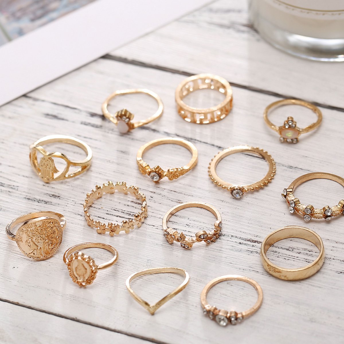 15 Piece Assorted Ring Set With Austrian Crystals 18K Gold Plated Ring in 18K Gold Plated ITALY Design Elsy Style Ring