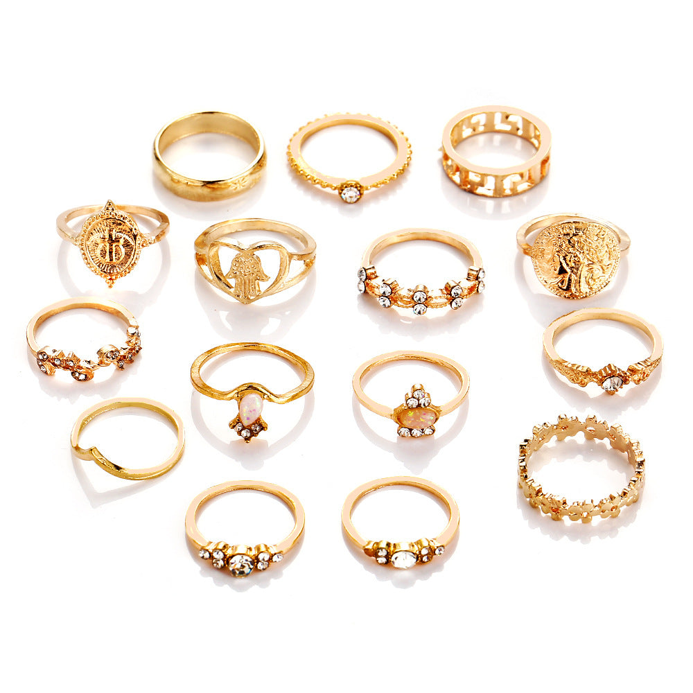 15 Piece Assorted Ring Set With ® Crystals 18K Gold Plated Ring in 18K Gold Plated Elsy Style Ring