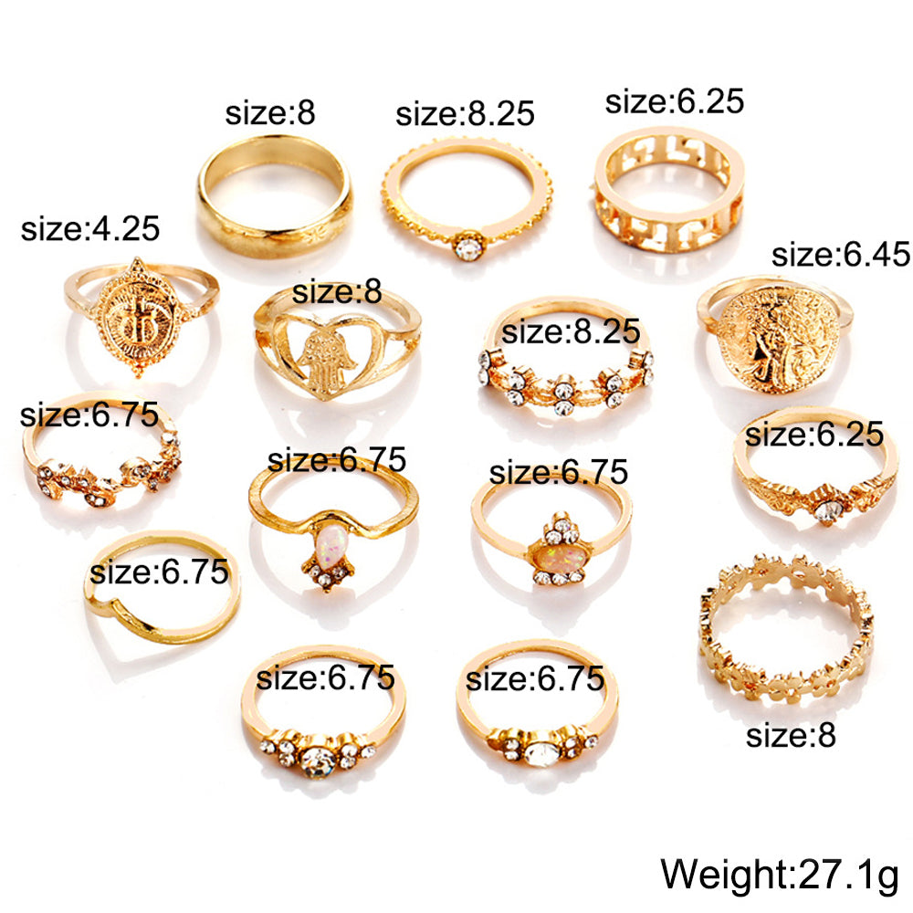 15 Piece Assorted Ring Set With ® Crystals 18K Gold Plated Ring in 18K Gold Plated Elsy Style Ring