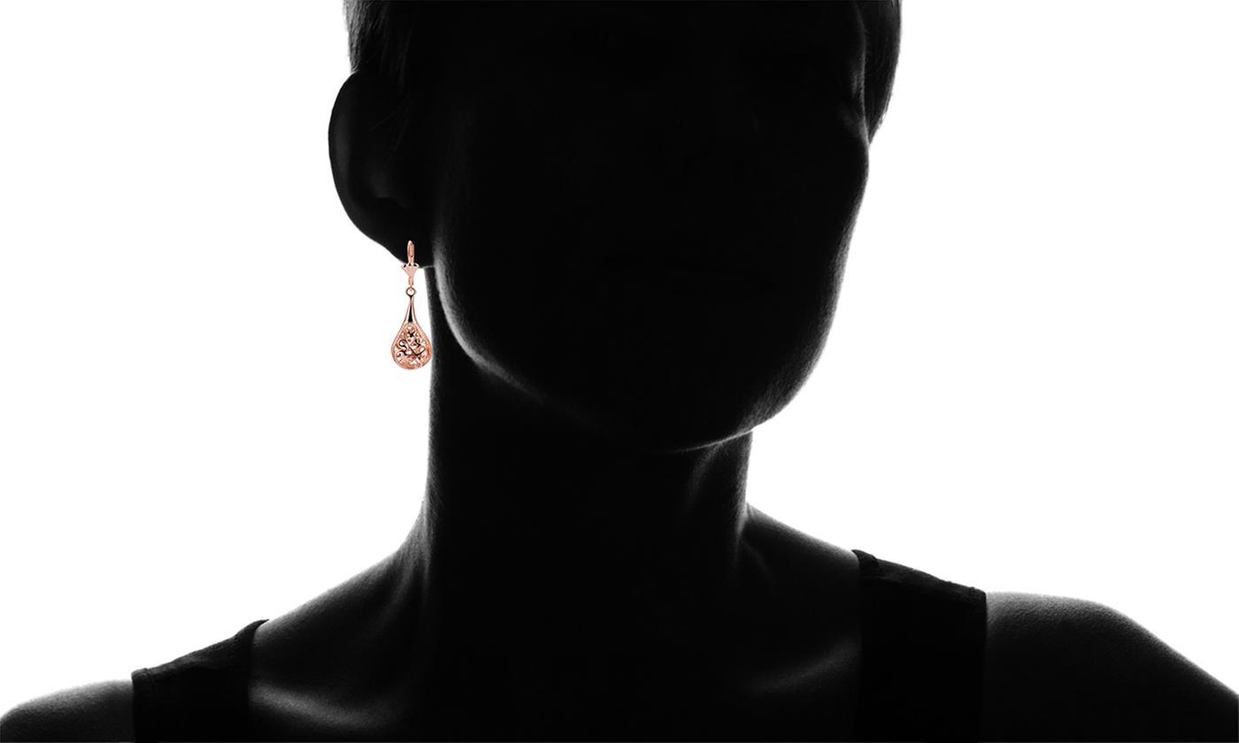 18K Rose-Gold Plated Bohemian Laser Cut Drop Earrings ITALY Design Elsy Style Earring