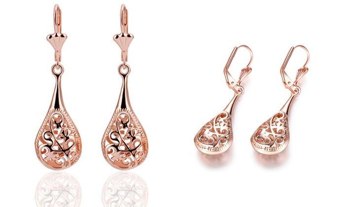 18K Rose-Gold Plated Bohemian Laser Cut Drop Earrings ITALY Design Elsy Style Earring