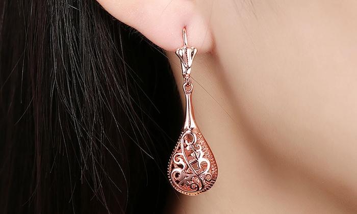 18K Rose-Gold Plated Bohemian Laser Cut Drop Earrings ITALY Design Elsy Style Earring