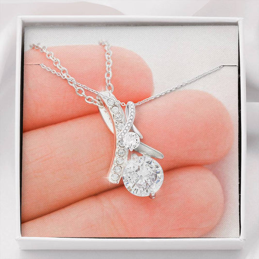 18K White Gold Plated Ribbon Love Necklace made with  Crystals Elsy Style Jewelry