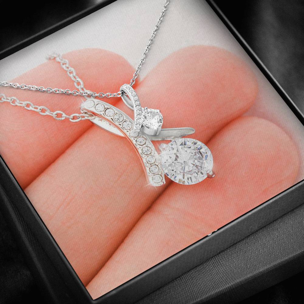 18K White Gold Plated Ribbon Love Necklace made with  Crystals Elsy Style Jewelry