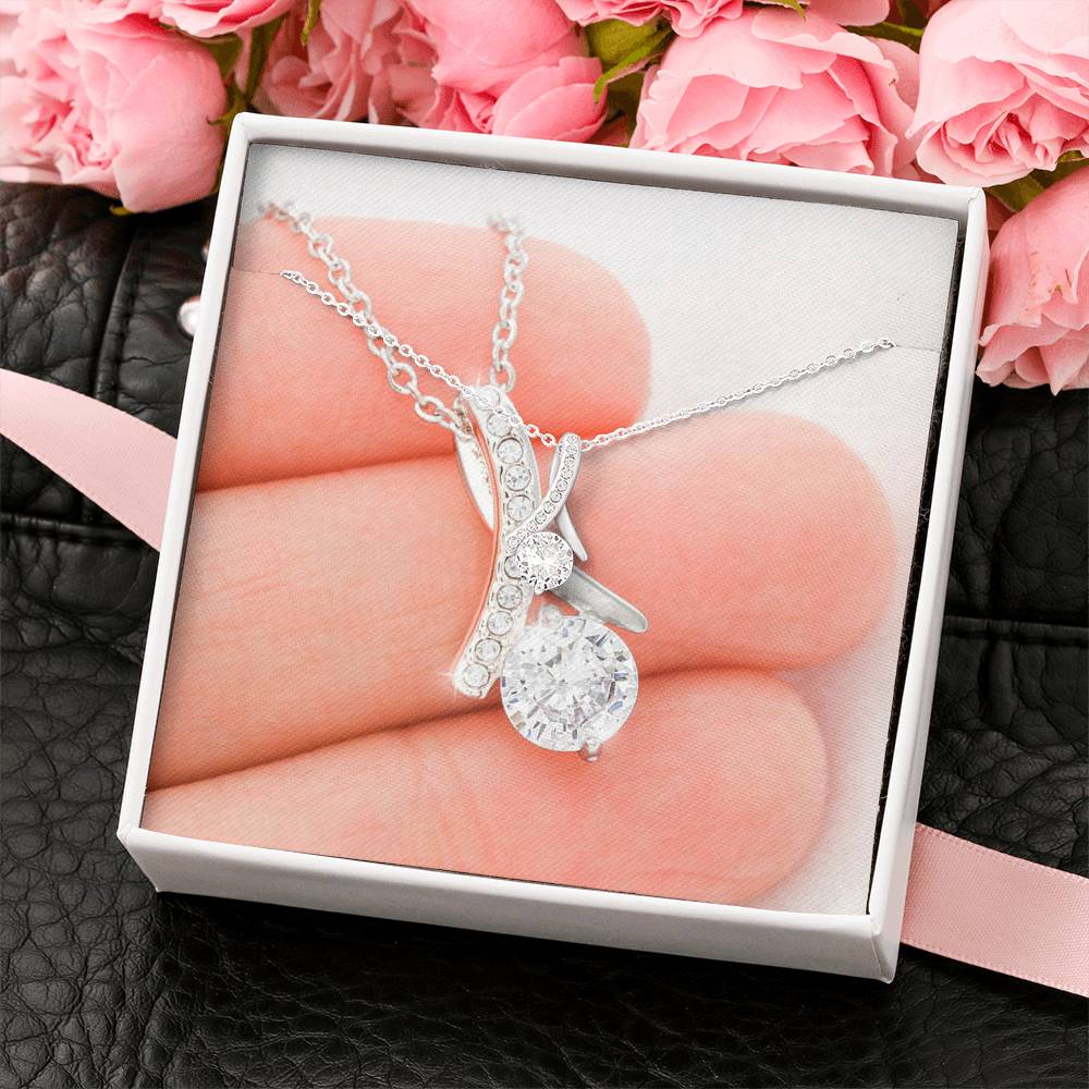 18K White Gold Plated Ribbon Love Necklace made with  Crystals Elsy Style Jewelry