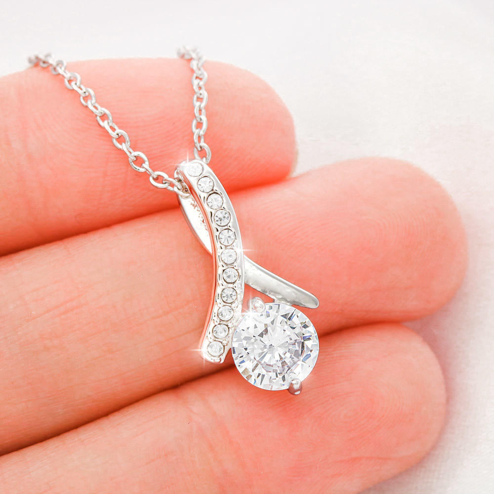 18K White Gold Plated Ribbon Love Necklace made with  Crystals Elsy Style Jewelry