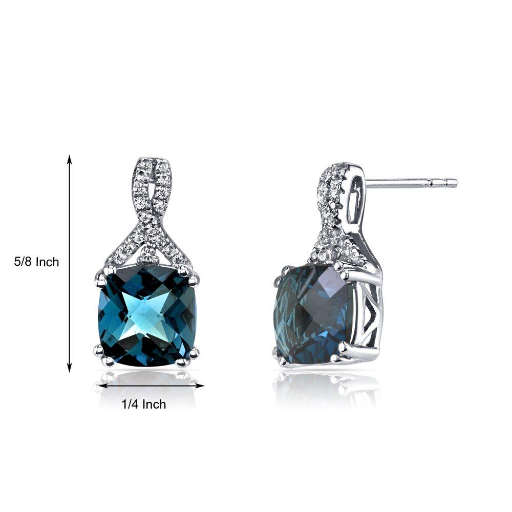 2.00 CT Cushion Cut London Blue Topaz Stud Earring in 18K White Gold Plated Elsy Style Earring