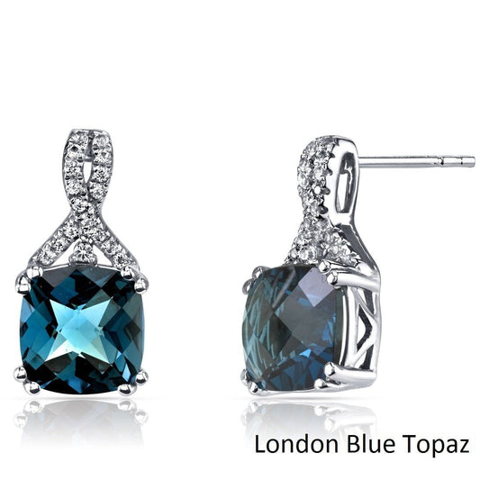 2.00 CT Cushion Cut London Blue Topaz Stud Earring in 18K White Gold Plated Elsy Style Earring