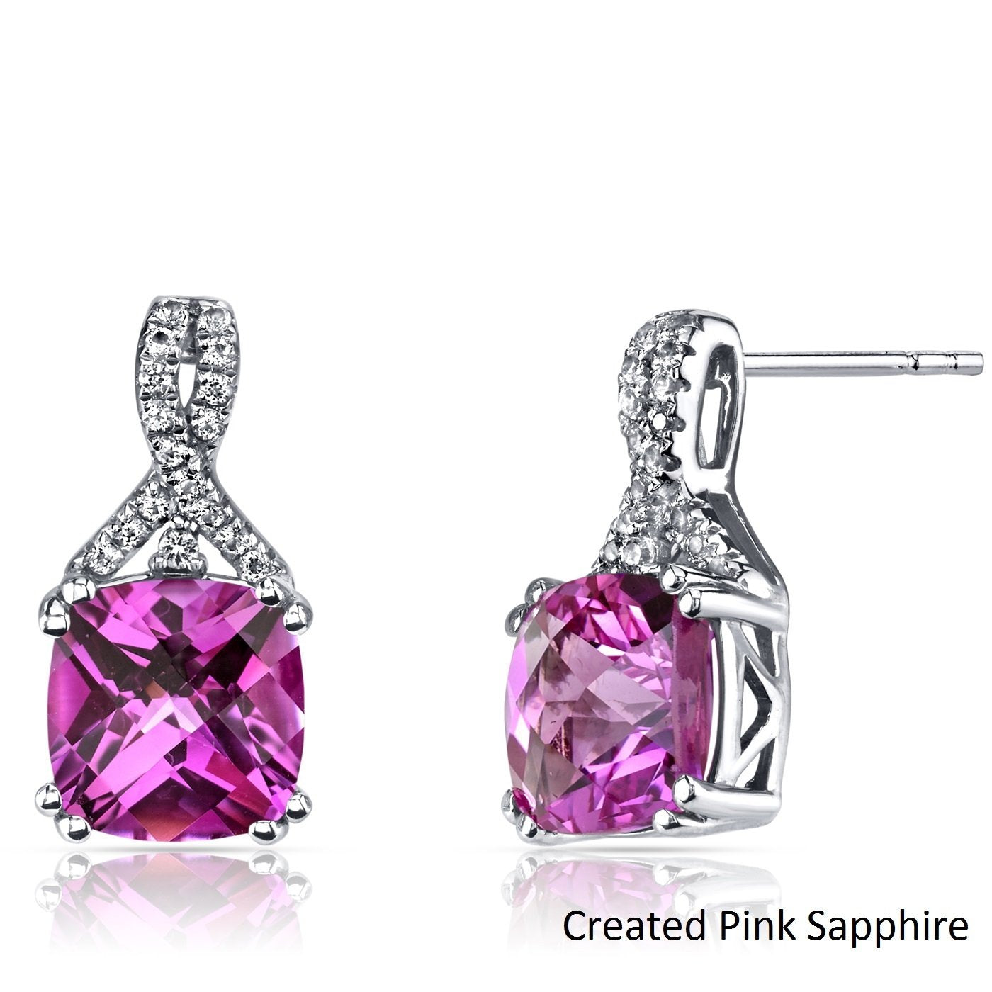 2.00 CT Pink Topaz Cushion Round Stud Earring in 18K White Gold Plated Elsy Style Earring