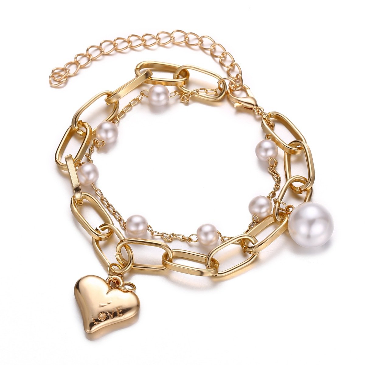 2 Piece Heart and Pearl Bracelet Set 18K Gold Plated Bracelet ITALY Design Elsy Style Bracelet