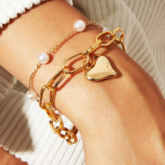 2 Piece Heart and Pearl Bracelet Set 18K Gold Plated Bracelet ITALY Design Elsy Style Bracelet