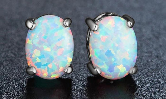 3.00 CT Oval Cut Opal Stud Earring in 18K White Gold Plated Elsy Style Earring