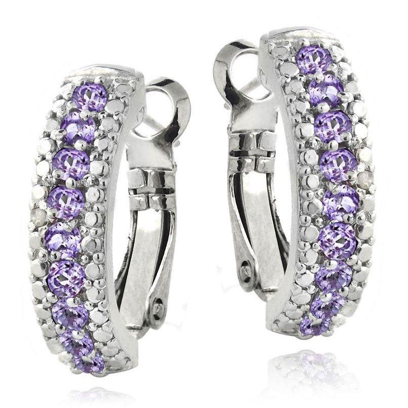 3.00 Ct Genuine Amethyst Leverback Earring Embellished with  Crystals in 18K White Gold Plated Elsy Style Earring