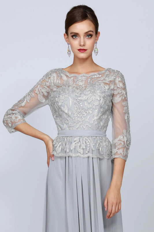 3/4 Sleeves Front Beading Embroidered Bodice Long Mother Of The Bride Dress JT634 Elsy Style Mother of the Bride Dress