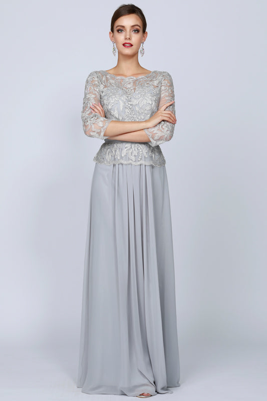 3/4 Sleeves Front Beading Embroidered Bodice Long Mother Of The Bride Dress JT634 Elsy Style Mother of the Bride Dress