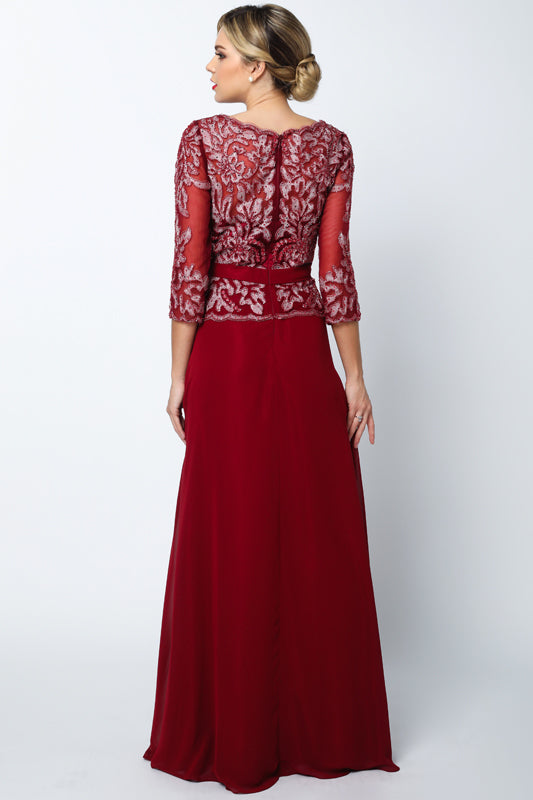 3/4 Sleeves Front Beading Embroidered Bodice Long Mother Of The Bride Dress JT634 Elsy Style Mother of the Bride Dress