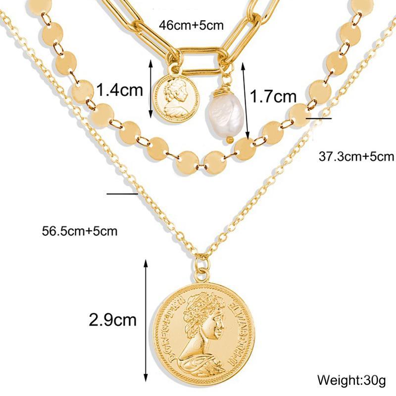 3 Piece Coin Pearl Necklace 18K Gold Plated Necklace in 18K Gold Plated ITALY Design Elsy Style Necklace