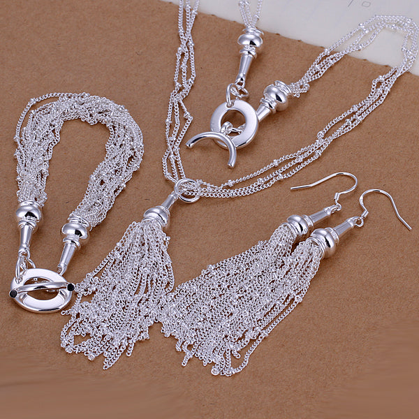 3 Piece Fringe Tassell 18K White Gold Plated Set in 18K White Gold Plated Elsy Style Set