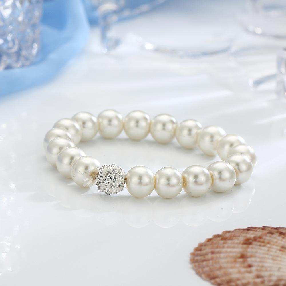 3 Piece Pearl and Shamballa Jewelry Set With Crystals 18K White Gold Plated Set in 18K White Gold Plated ITALY Design Elsy Style Set