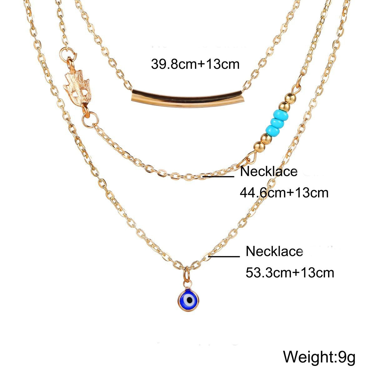 3 Piece Turquoise Evil Eye Necklace 18K Gold Plated Necklace ITALY Design Elsy Style Necklace