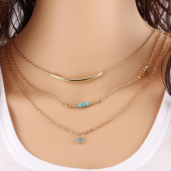 3 Piece Turquoise Evil Eye Necklace 18K Gold Plated Necklace ITALY Design Elsy Style Necklace