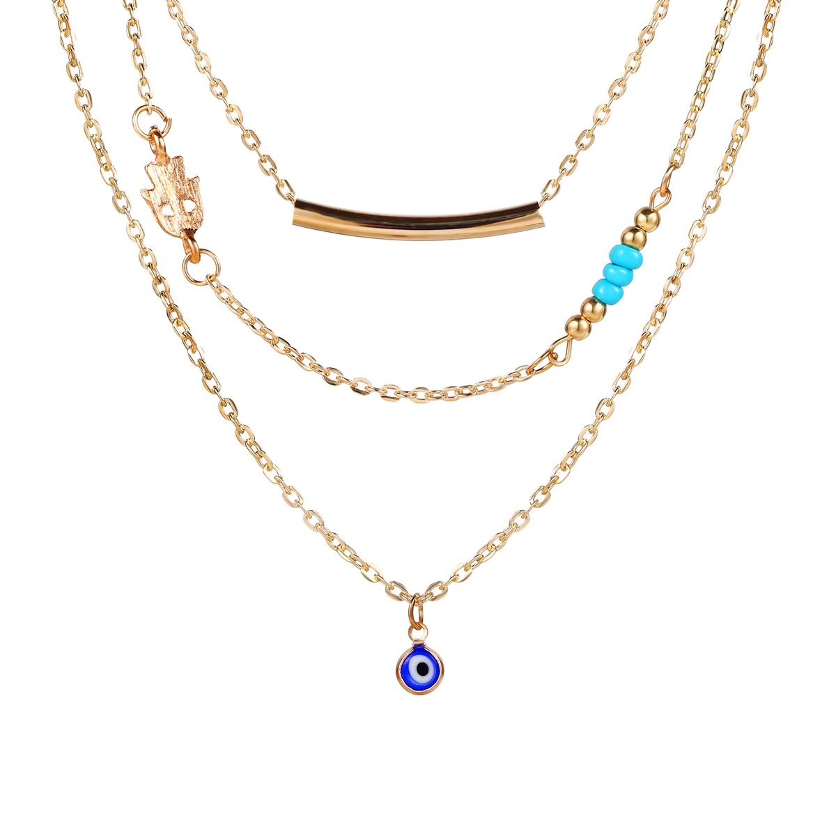 3 Piece Turquoise Evil Eye Necklace 18K Gold Plated Necklace ITALY Design Elsy Style Necklace