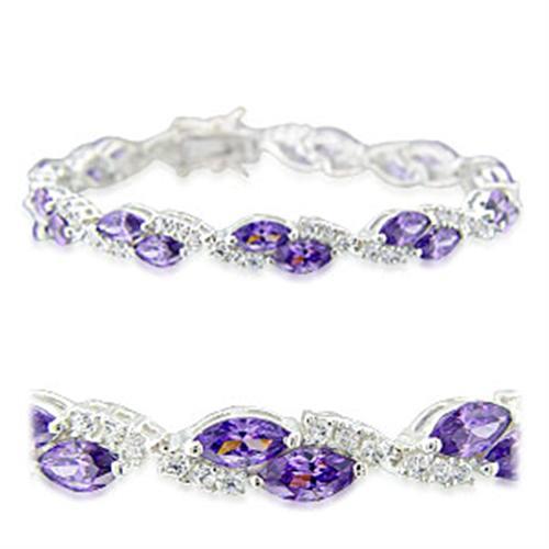 31915 - High-Polished 925 Sterling Silver Bracelet with AAA Grade CZ  in Amethyst Elsy Style Bracelet