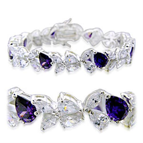 31924 - High-Polished 925 Sterling Silver Bracelet with AAA Grade CZ  in Amethyst Elsy Style Bracelet