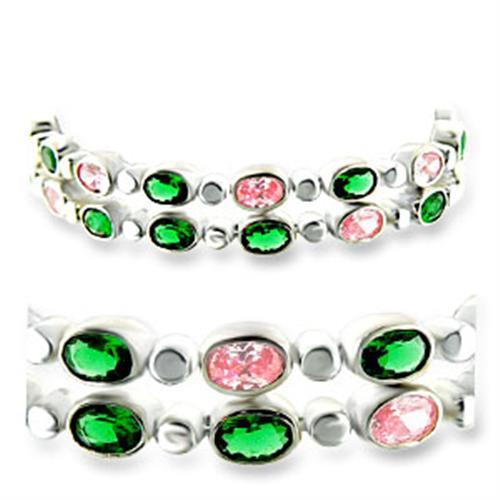 37001 - High-Polished 925 Sterling Silver Bracelet with AAA Grade CZ  in Multi Color Elsy Style Bracelet