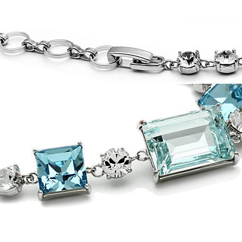 3W176 - Rhodium Brass Bracelet with Top Grade Crystal  in Sea Blue Elsy Style Bracelet